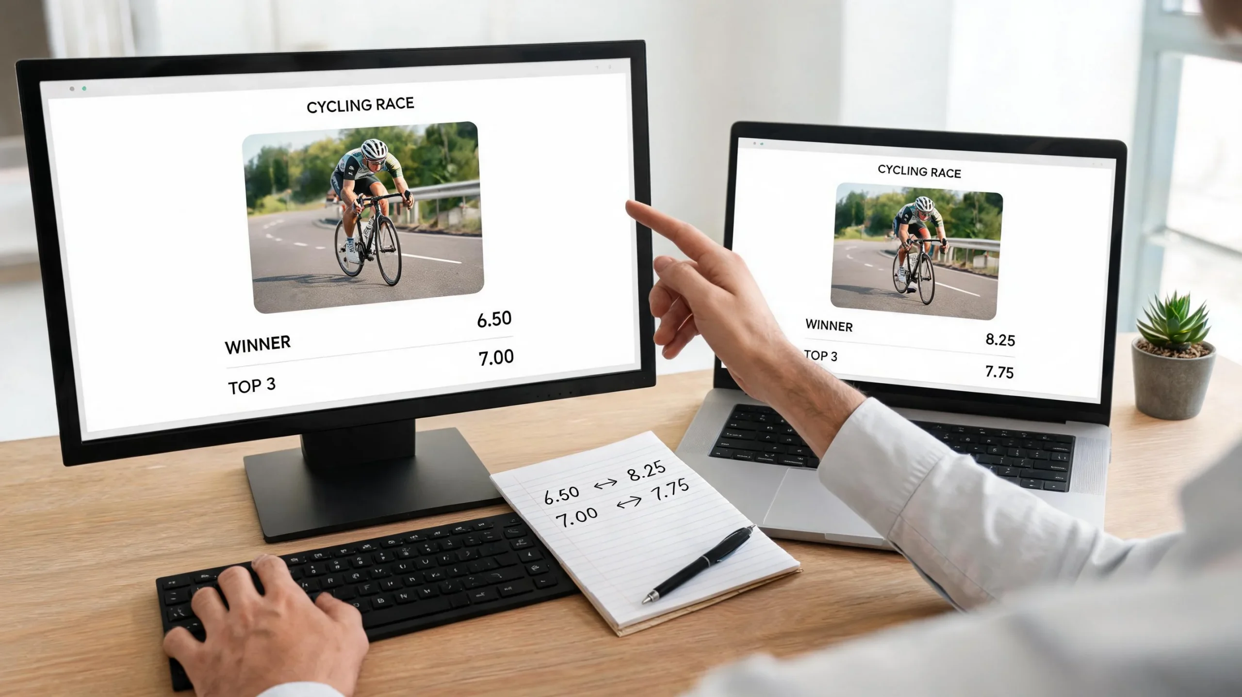 Écrans montrant différentes cotes de paris cyclisme à comparer
