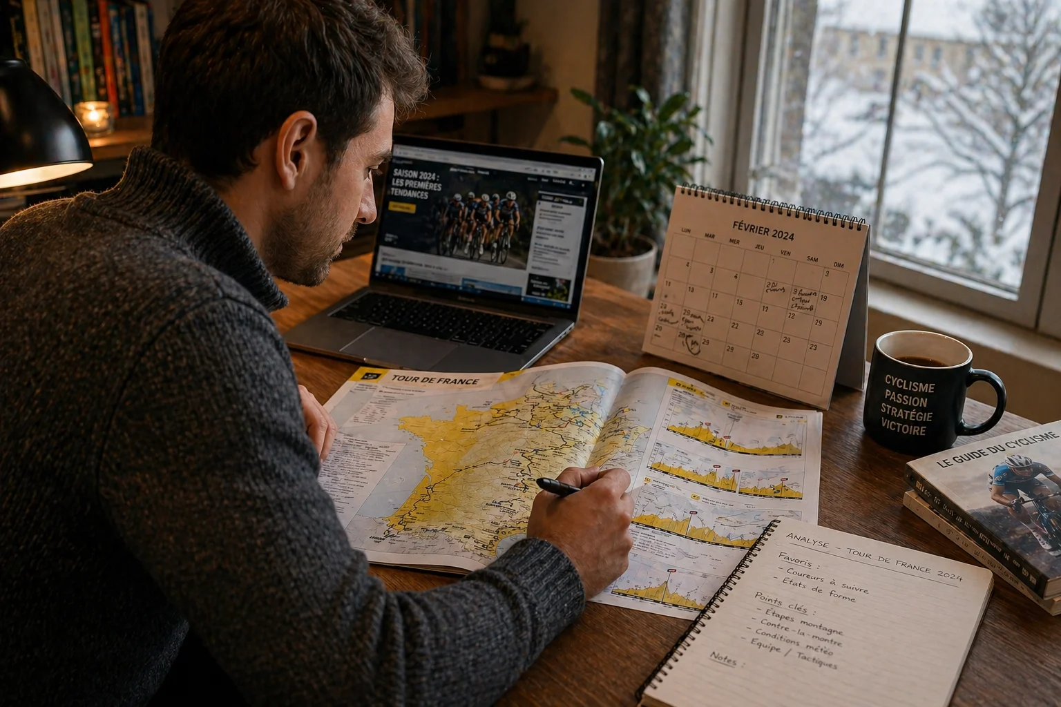 Parieur analysant le parcours du Tour de France en avance pour ses paris ante-post