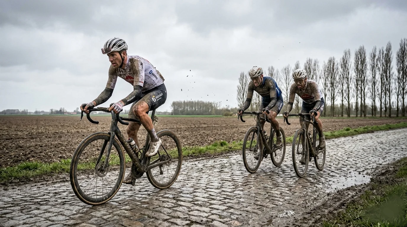 Cyclistes sur les pavés de Paris-Roubaix pour les paris sportifs